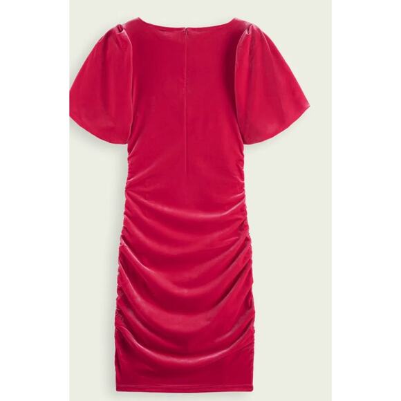 Scotch & Soda Velvet Balloon Sleeve Bodycon Ruched Hot Pink Dress Anthro Xsmall - Picture 4 of 4